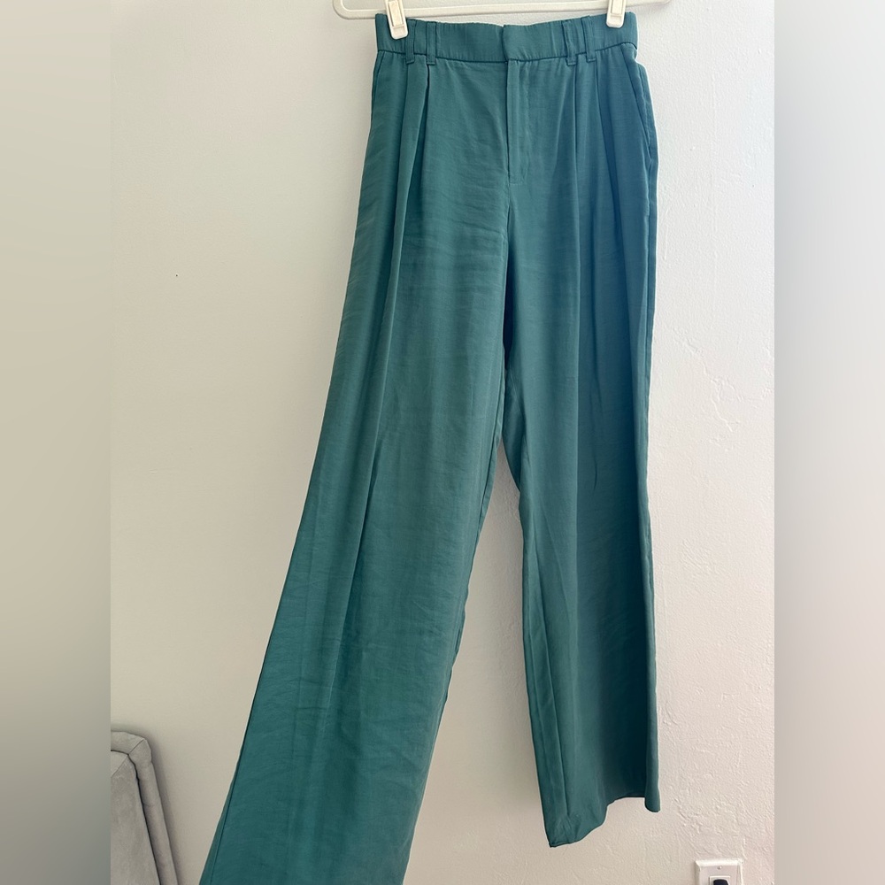 Zara teal  Straight Leg Pants High-Waisted